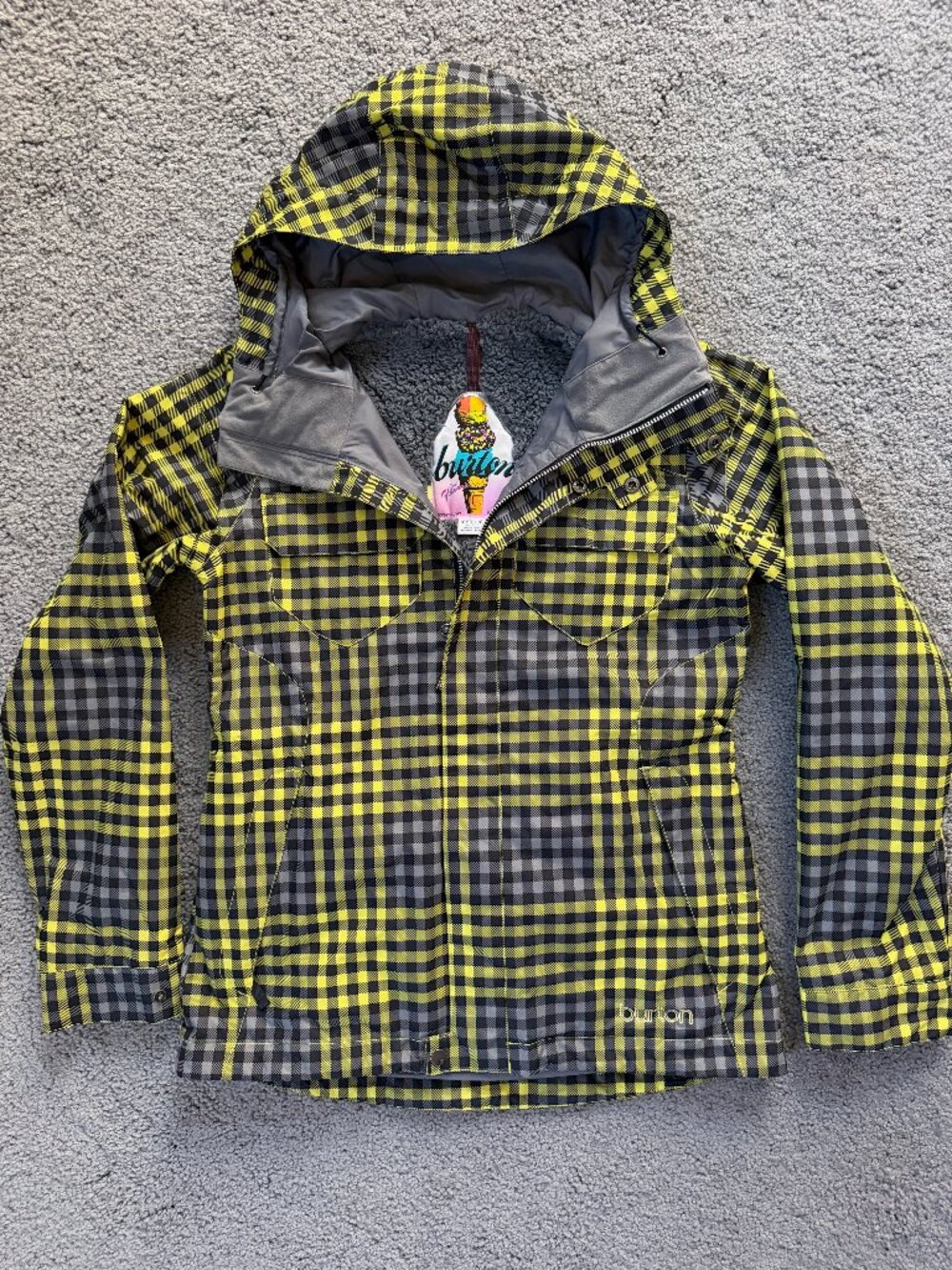 Burton Credence Snowboard Jacket Womens M - or Unisex - Yellow Plaid DRYRIDE
